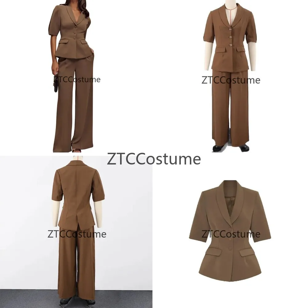 

Women Cosplay Blazer Set Elegant Wide Leg Pants Suit for Office Casual Wear Lady Street Pant Suit