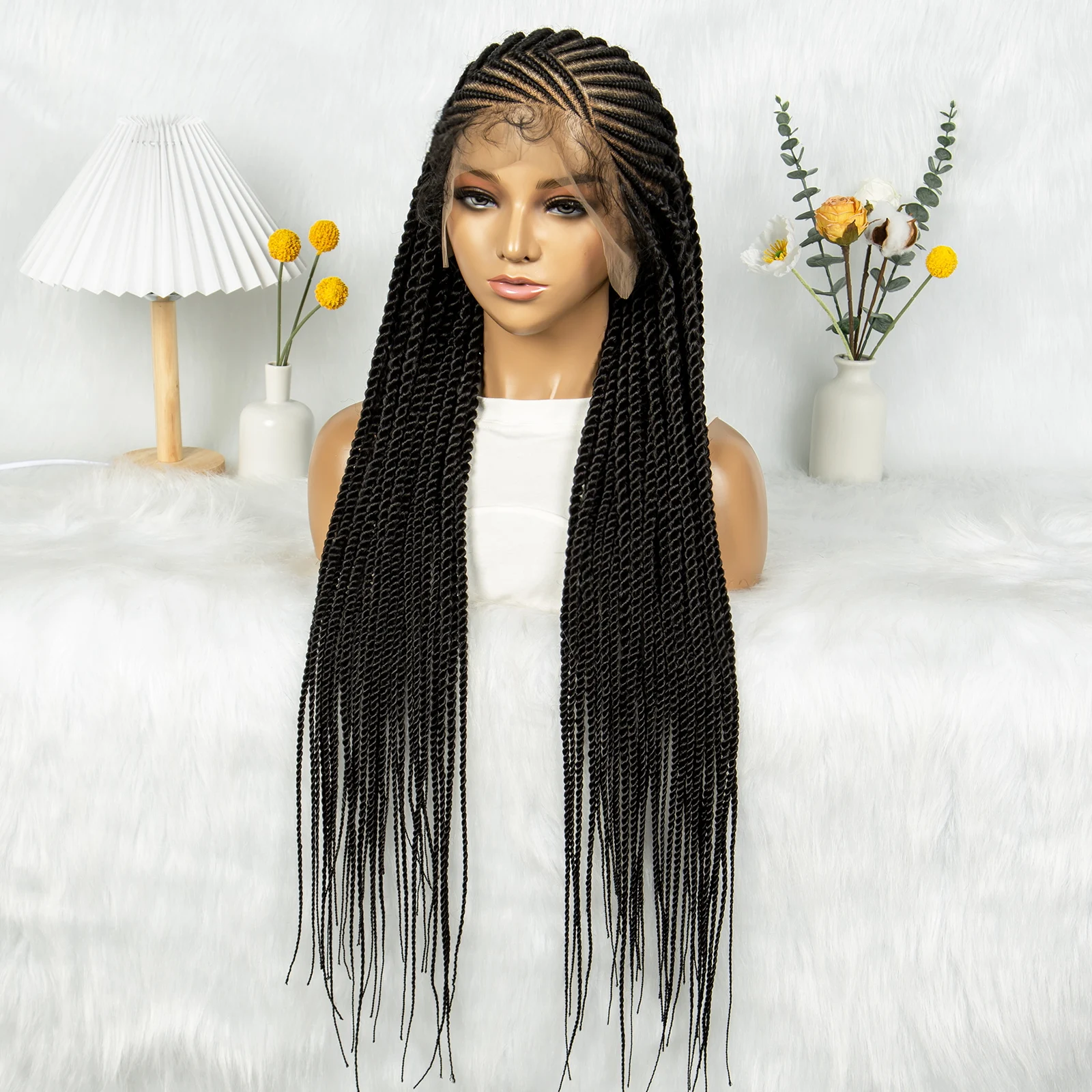 KIMA Synthetic Cornrow Twisted Braided Wig Full Lace Wig  Box Dreadlock Twisted Braids for Black Women