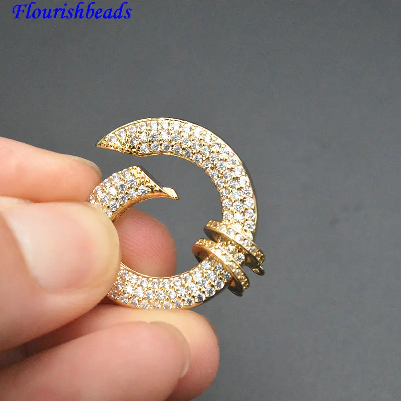 5pc High Quality Paved CZ  Round Circle Spring Necklace Clasps Rose Gold Silver Gun Metal Color DIY Jewelry Finding Connectors