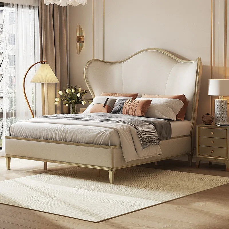 American Style Light Luxury Cream Style Solid Wood Double Bed Customizable with Storage Space for Hotel Master Bedroom Furniture