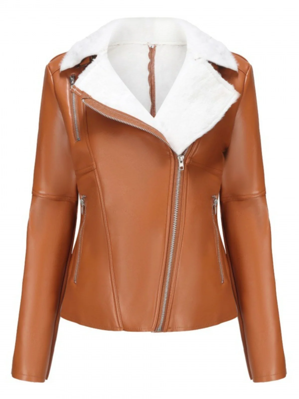 

Autumn Winter New Sle Fce Lined Leather Jaet Women Sexy Warm Long Sve Turn down Collar Commute Casual Coat