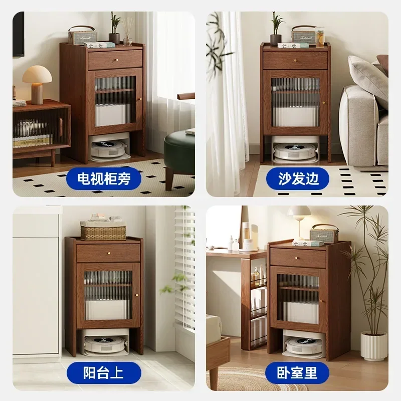 

Solid Wood Sweeping Robot Storage Cabinet Household Simple Mobile Shelf Living Room Corner Storage TV Side