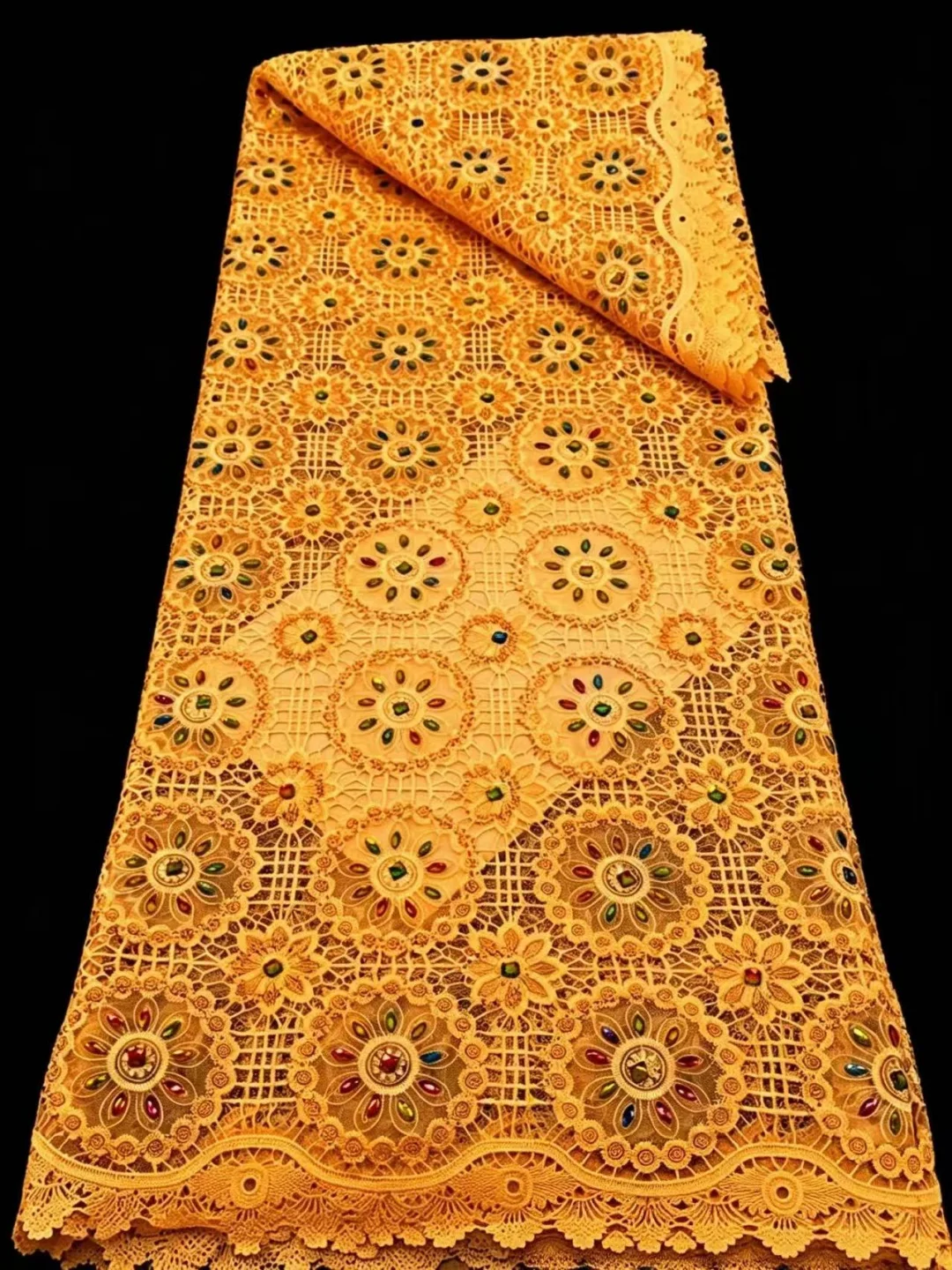 

African Guipure Cord Lace Fabric with Rhinestone 2026 High Quality Water Soluble for Nigerian Party Dress Sewing