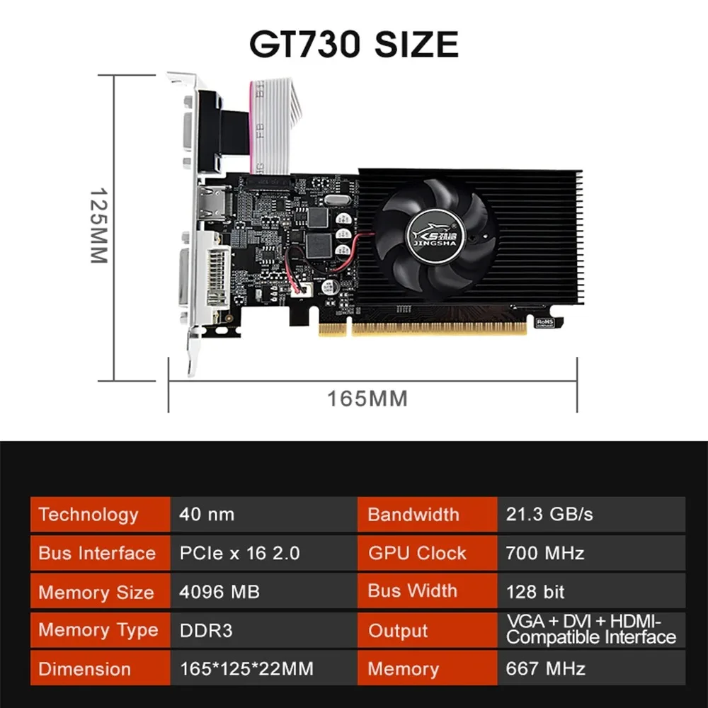 Imagem -03 - Placa Gráfica Nvidia para Computador Desktop Gt730 4gb 64bit Ddr3 Hdmi Vga Dvi Port Pcie X16 2.0 Gpu