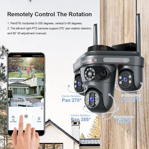 LS VISION 15MP 3 스크린 WiFi IP 카메라 무선 야외 3 렌즈 PTZ 양방향 오디오 인간 자동 추적 감시 카메라