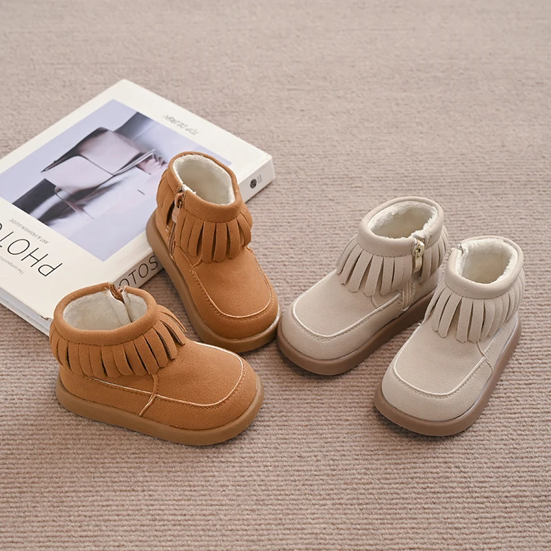 

Children's Plush Boots Winter New Simple Girls Fashion Toddlers Snow Boots Outdoor Warm Non-slip Kids Causal Ankle Cotton Boots
