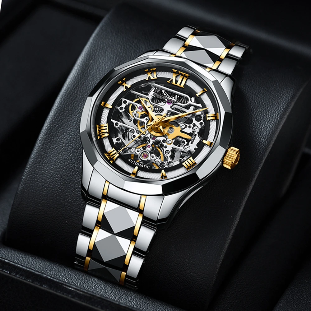 Luxury Skeleton Watch Men Automatic Mechanical Wristwatches 41mm Tungsten Steel 80H Power Reserve Business Watches KASSAW 2023