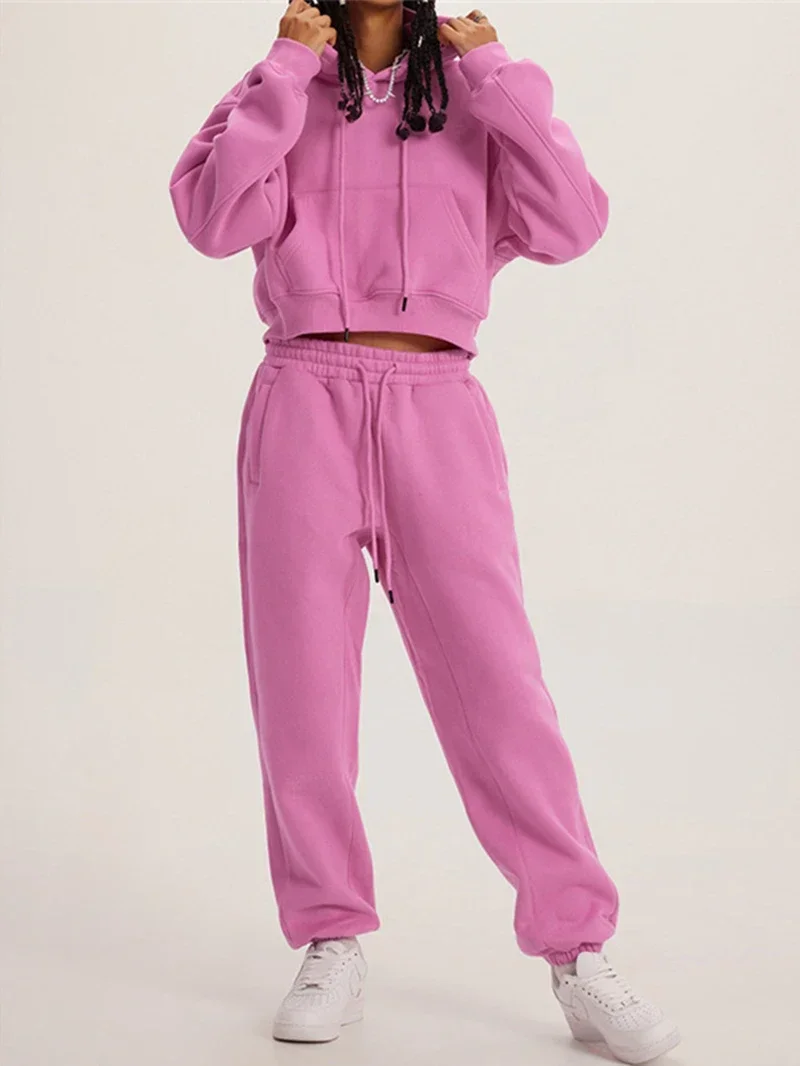 

Женский спортивный костюм из 2 предметов, толстовка с капюшоном и штаны, повседневный комплект одежды для улицы, осень 2024