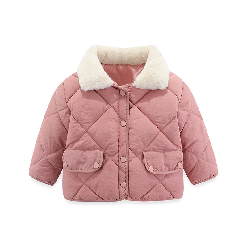 Girl Baby Thick Cotton Jacket Rabbit Fur Collar Coat Short Quilted Jacket Boy Warm Outerwear Kids Winter Outdoors Casual Clothes