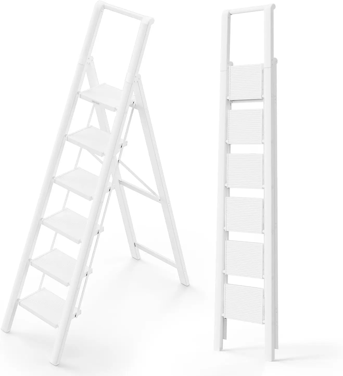 6 Step Ladder, Lightweight Folding ladders with Wide Pedals, Slim Stepladder for Narrow Spaces,