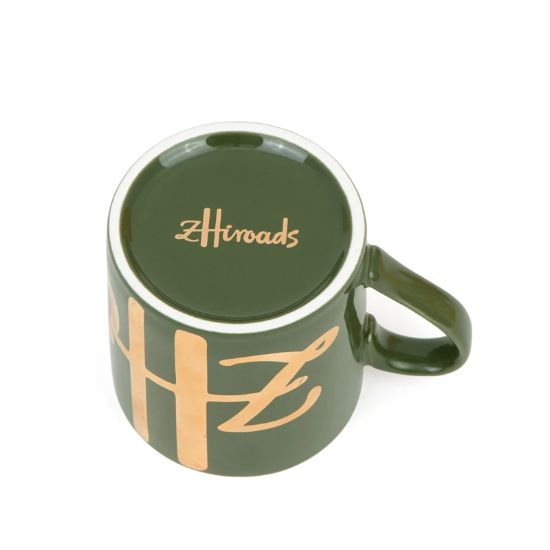 Luxury Bone China Coffee Mug Elegant Ceramic Tea Cup Vintage Green Gold Mug for Home Office Gift Drinkware