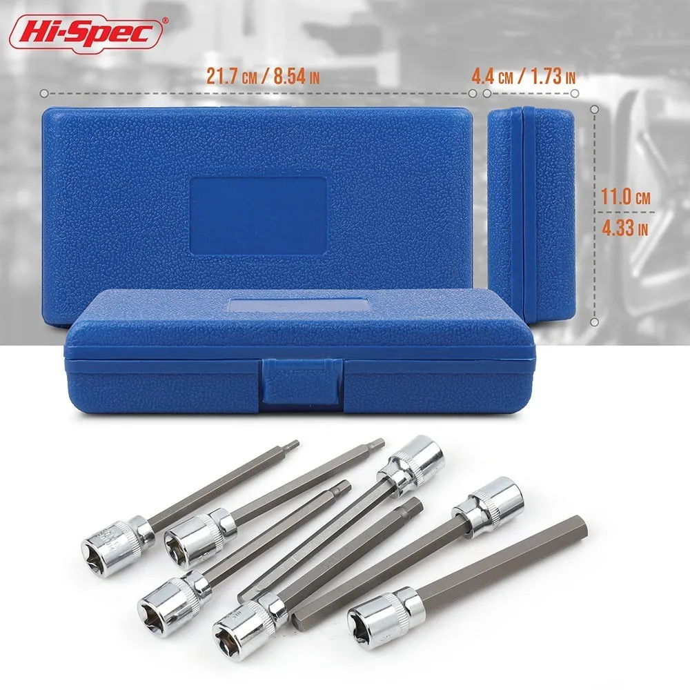 Hi-Spec 7pc 3/8 Extra Long Socket Set 110mm Socket Adatper Torx/Allen Hex Bit Socket Set Hand Tools