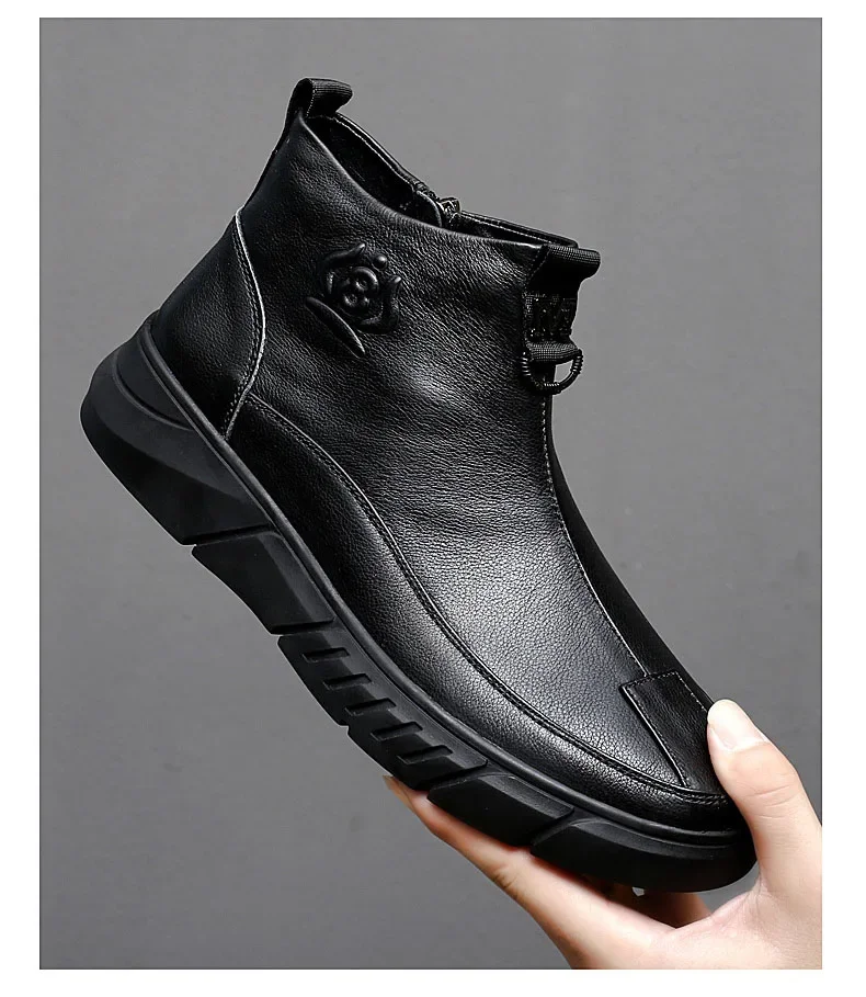 Autumn New Shoes for Men Genuine Leather Casual Shoes Fashion High Tops Leather Boots Winter Retro Warm Plush Chelsea Boots