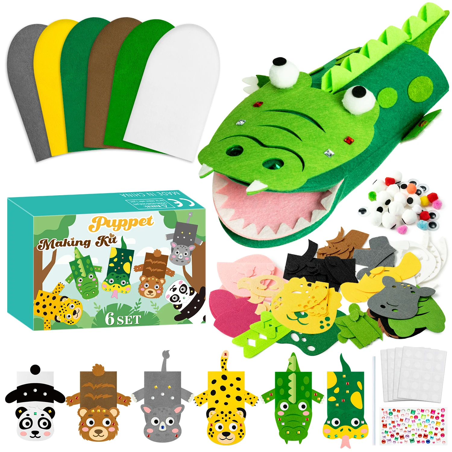 

6PCS Animals Felt Puppet Kits DIY Tropical Hand Puppet Design Hand Puppet For Activities Party Gifts Activities Supplies