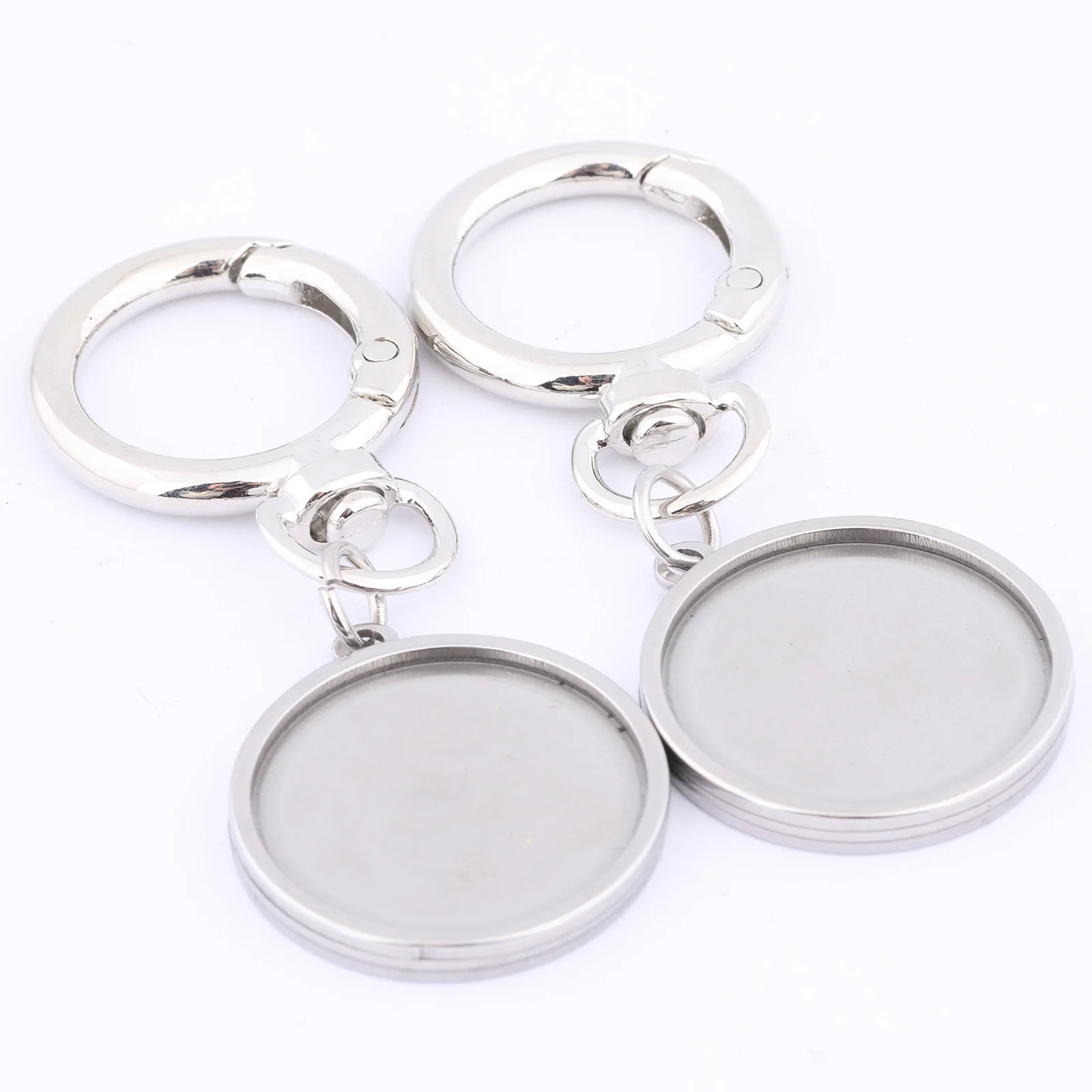 

3pcs Stainless Steel Double Side Cabochon Keychain Base Setting Trays 25mm Dia Spring Clasp Keyring Diy Findings