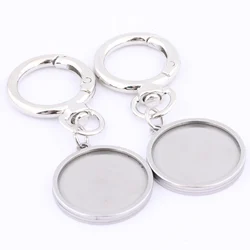 3pcs Stainless Steel Double Side Cabochon Keychain Base Setting Trays 25mm Dia Spring Clasp Keyring Diy Findings