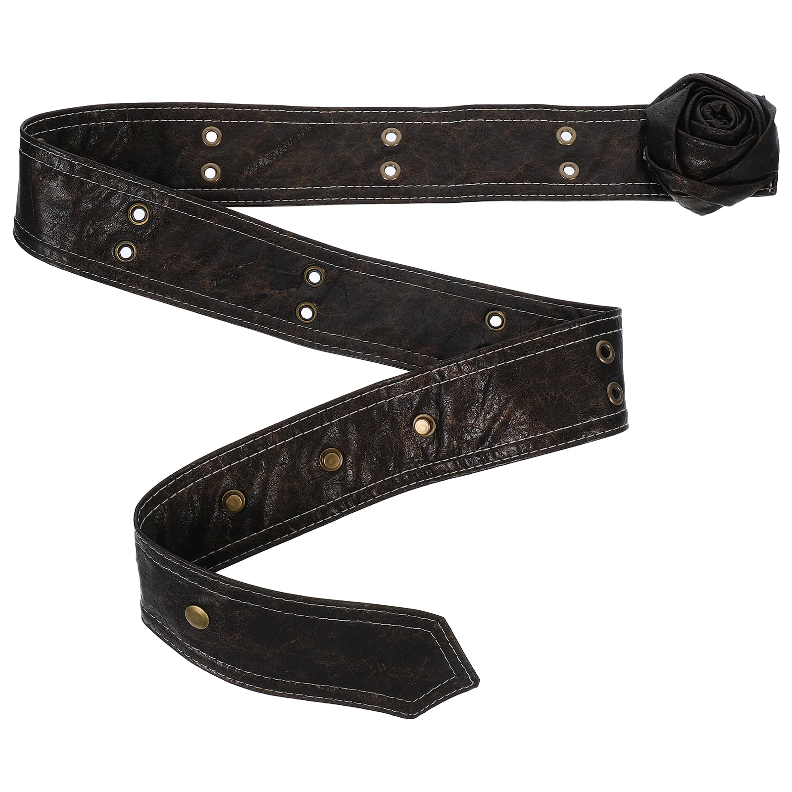 

Rose Flower Waist Belt Fashionable Snap Design Adjustable Length PU Material Prom Dress Halloween Women Vintage