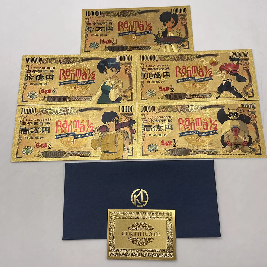 

We Have More Manga Japanese Anime Ranma Nibun-no-Ichi-Nibun-no-Ichi 10000 Yen Gold Banknote for Souvenir Gift and Collection