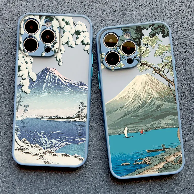 Cherry Blossom Phone Case for iPhone SE2 7 8 Plus XR XS X 15 14 13 12 11 Pro Max Mini Japanese Mount Fuji Shockproof Back Cover