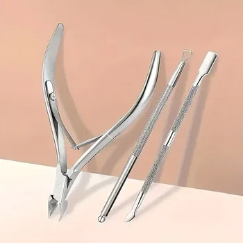 3 ชิ้น Cuticle Nipper Pusher,สแตนเลส Cuticles Remover, ตัดแต่งเล็บชุดเครื่องมือ