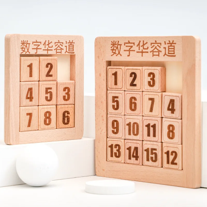 Wooden Digital Huarong Road Sliding Puzzle Children Logical Mathematics Training Educational Toys Kids Jigsaw Brain Game