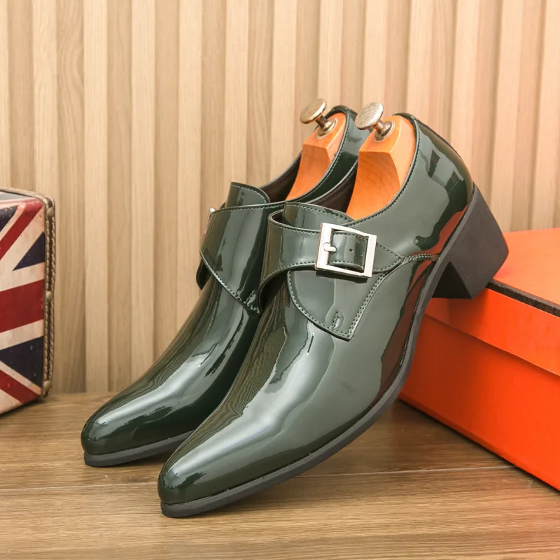 

Green High Heel Formal Shoes Man Big Size 46 Pointed-Toe Mens Dress Shoes Low Cut Bussiness Leather Shoes For Men zapatos hombre