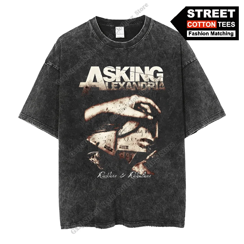 Asking Alexandria Band Fans T Shirt Gothic Retro Cotton Washed Oversized Loose T-shirt Hip Hop Men Women Casual Streetwear Tees