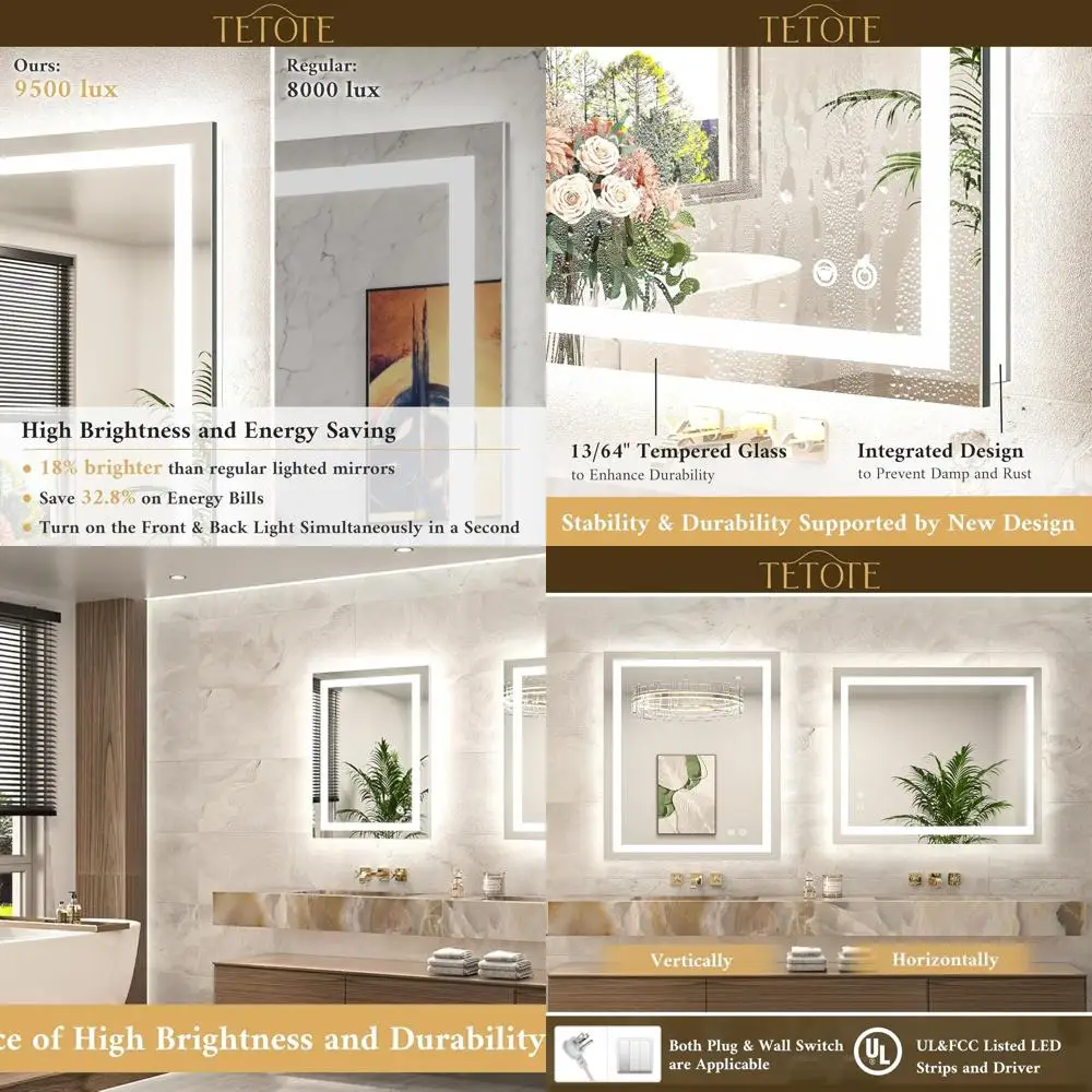 

20x28 Inch Backlit LED Mirror with Anti-Fog, 3-Color Dimmable Light, Waterproof Tempered Glass Vanity Mirror