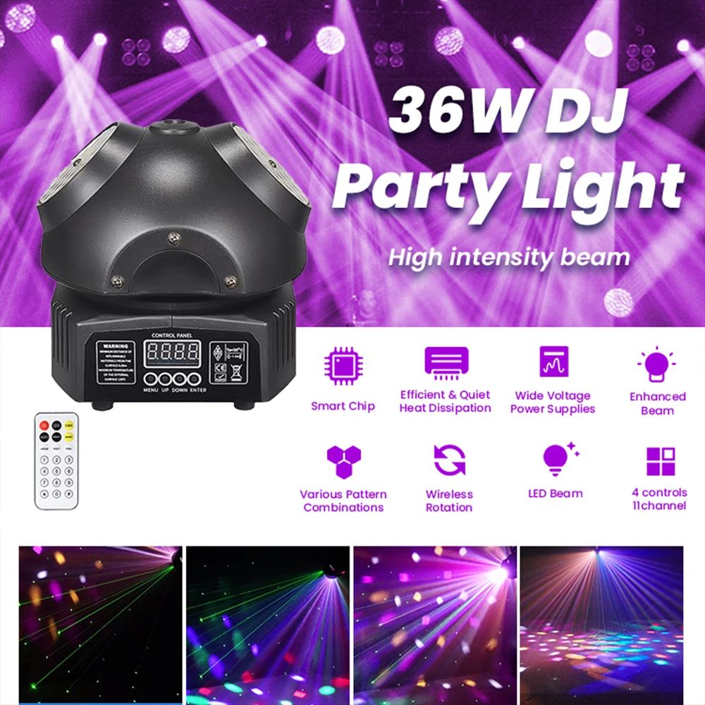 36W Mini Disco Lights LED DJ Equipment Party Light RGBW DMX Moving Head Beam Mobile Strobe Stage Effect For Nightclub Bar Show