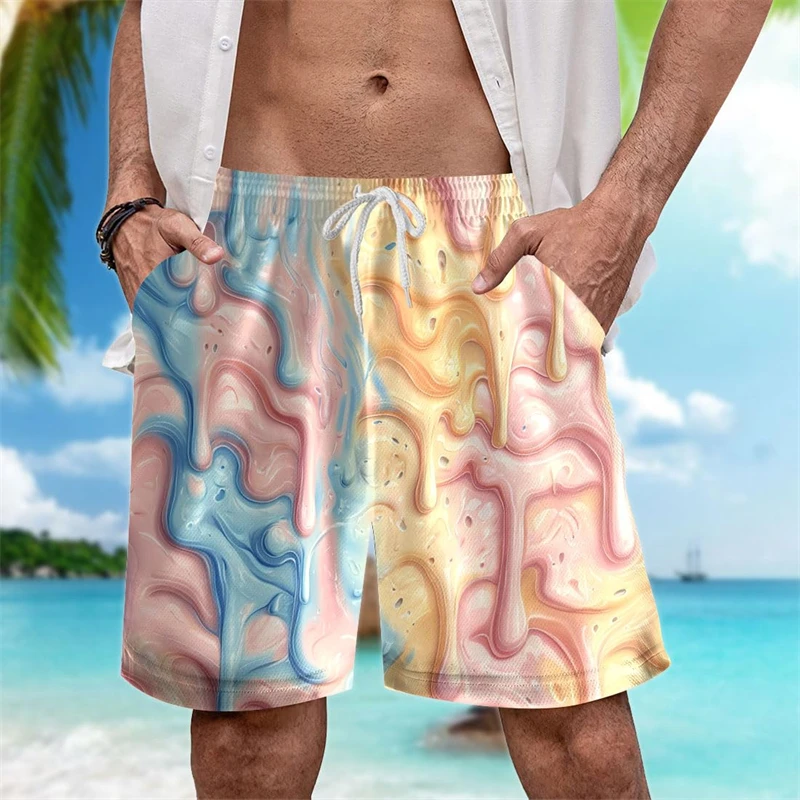 Funny Ice Cream Print Beach Designer Swim Shorts Outdoor Leisure Drawstring Board Shorts 2025 Novel Trend Children Loose Short