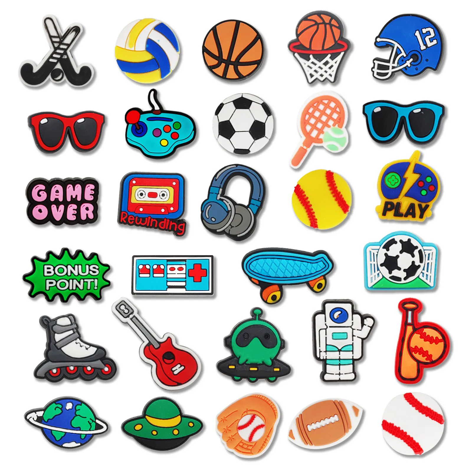 

29Pcs Sports Game Series Shoe Charms For Croc Sandals, PVC Shoe Decorations Accessories For Christmas