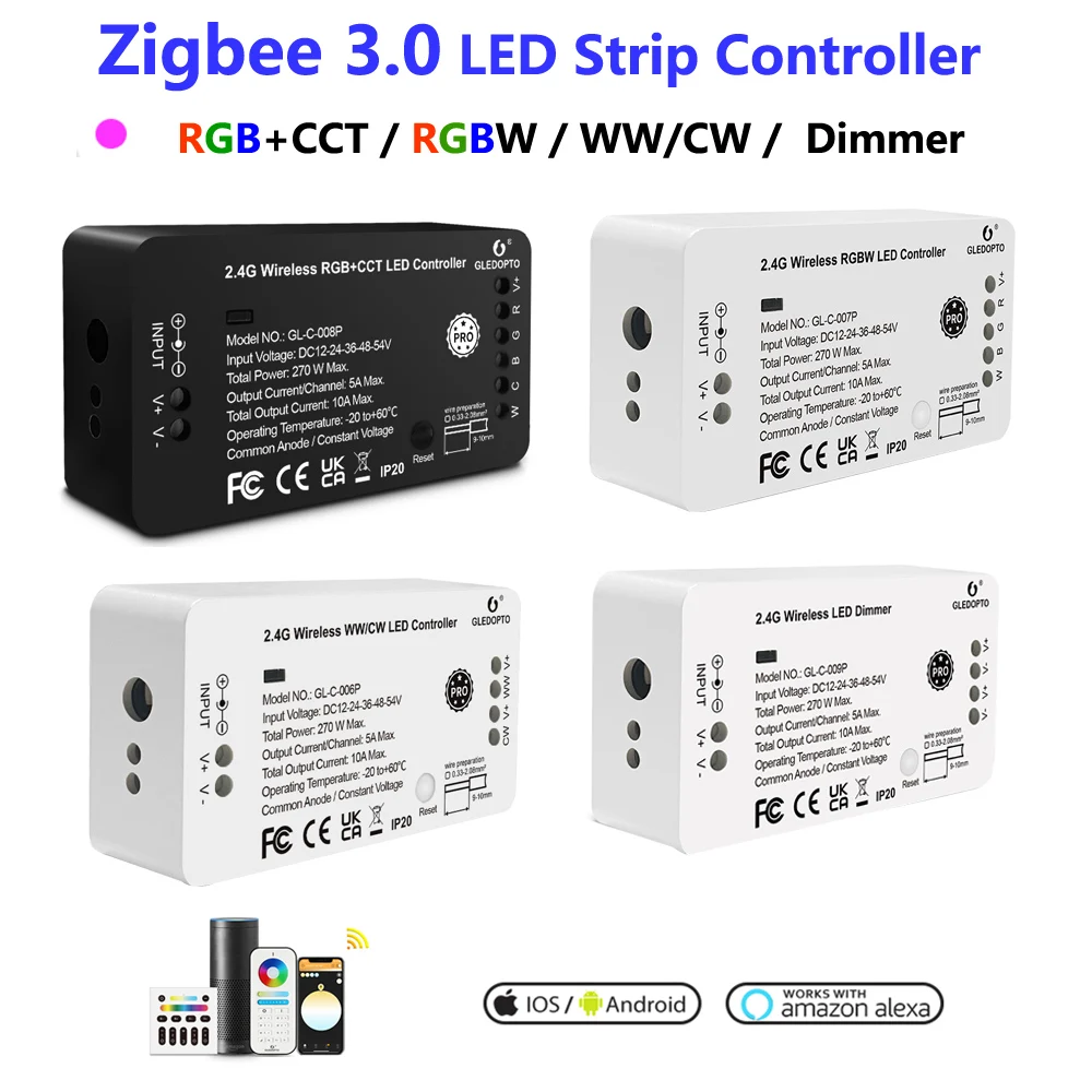 Zigbee 3.0  LED Strip Controller GLEDOPTO  Reset Key for Dimmer/WW/CW/RGBW/RGB+CCT LED Strip 2.4G RF Remote/ Voice/APP Control