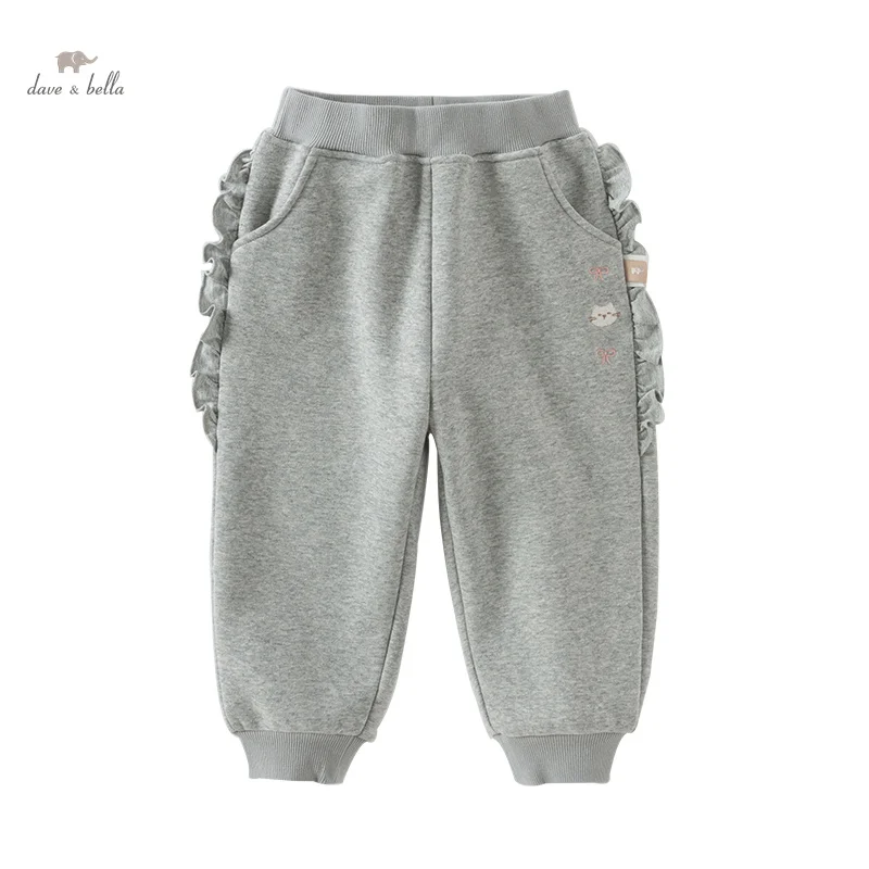 Dave Bella Girls Baby Trousers 2024 New Winter Comfortable Fashion Casual Cute Children Kintted Thicken Pants Warm DB4243446