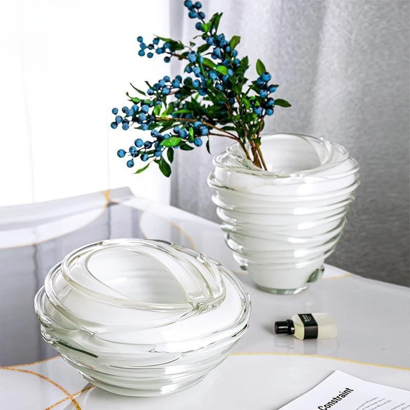 Glass vase flower pot creative transparent winding white swirl flower arrangement soft ornament flower pot vase