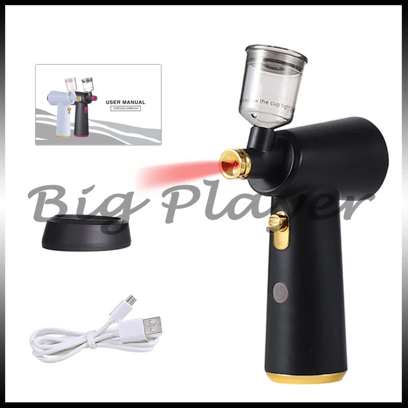 

Wireless Rechargeable Cordless Barber Scalp Care Air Brush Hair Portable Cordless Golden Black Barber Spray Nano Belt Compressor