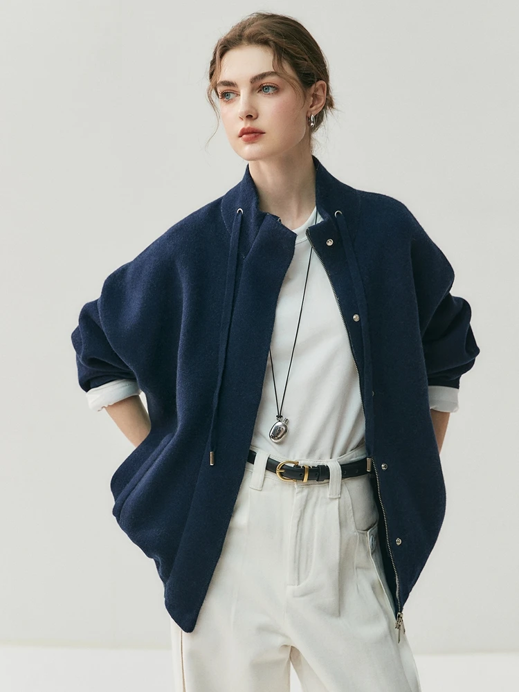 

TLOML New Women's 100% Cashmere Sweater Thicken Zipper Cardigan Drawstring Cashmere Autumn Winter Soft Warm Loose Casual Coat