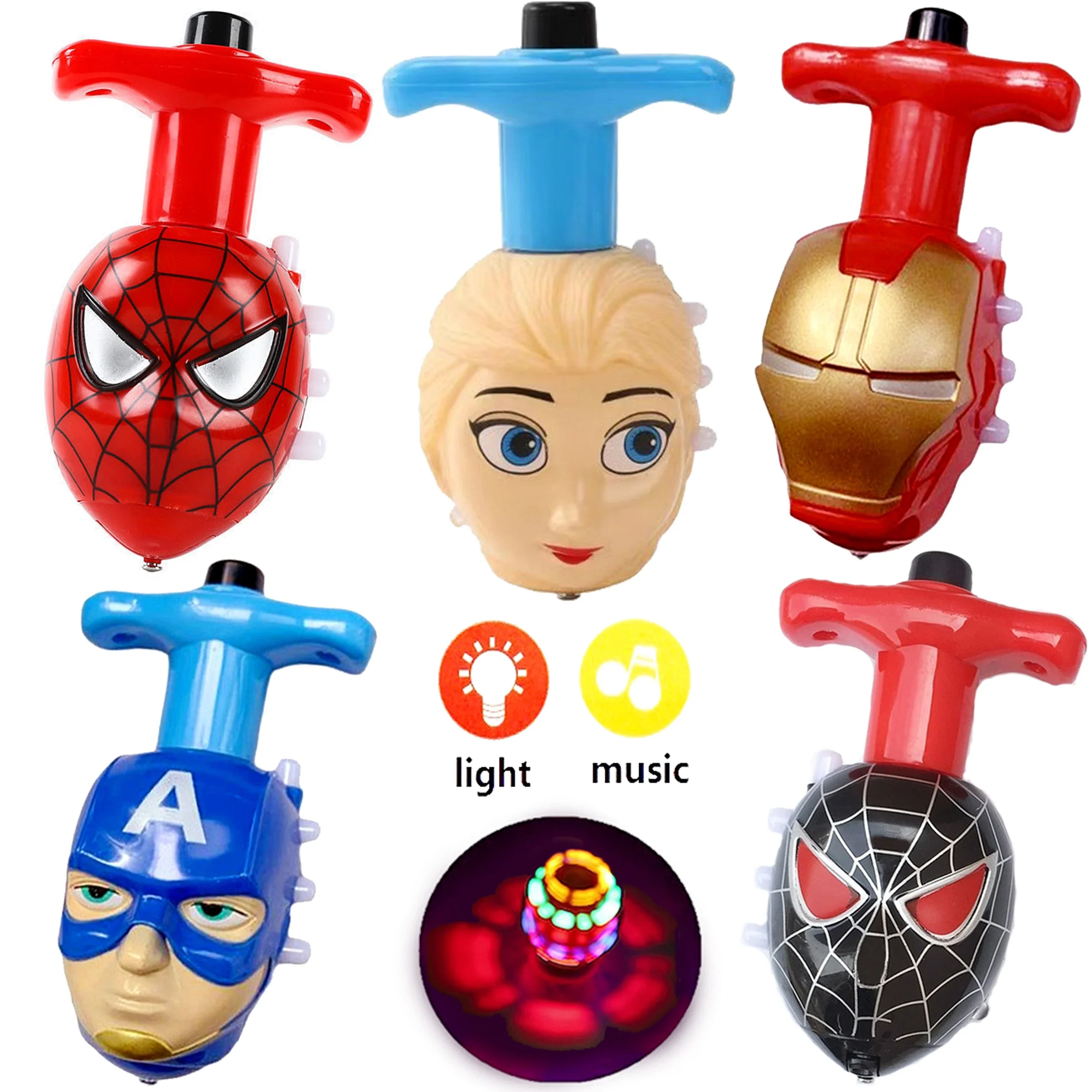 Disney spiderman LED Spinning Top Flashing Light Music Cute Animal Figures Model Launcher Glow At Night Rotating Kid GIft Toy