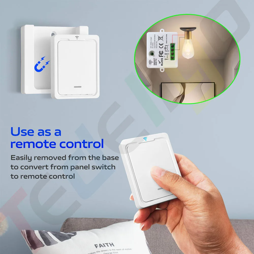 Tuya WiFi Light Smart Switch RF 433MHz Remote Control Magnetic Wall Switch AC 110V 220V Timing Module work with Alexa Google