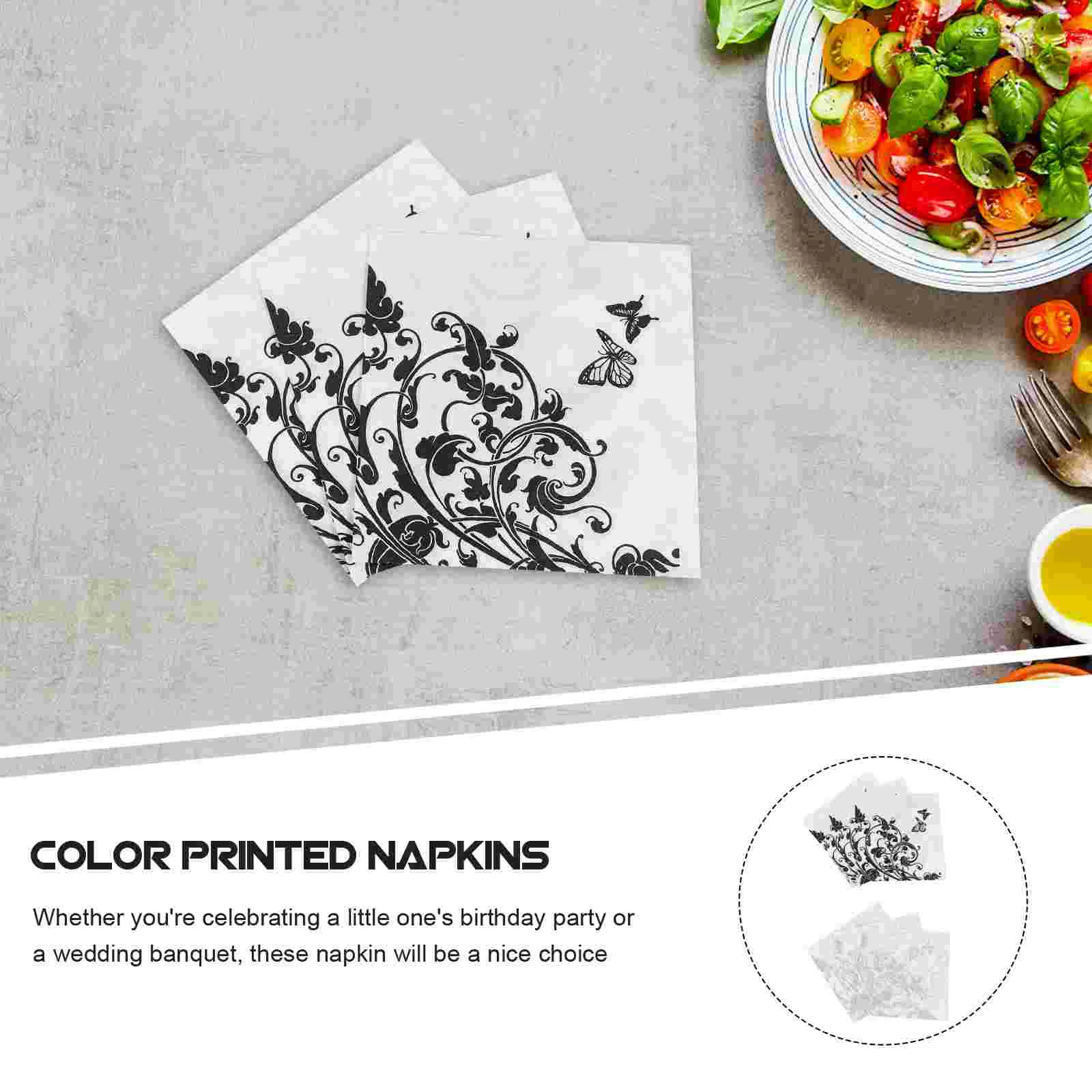 2 Pcs Printed Napkin Printing Household Ornament Virgin Wood Pulp Decoration Banquet Dinner Party