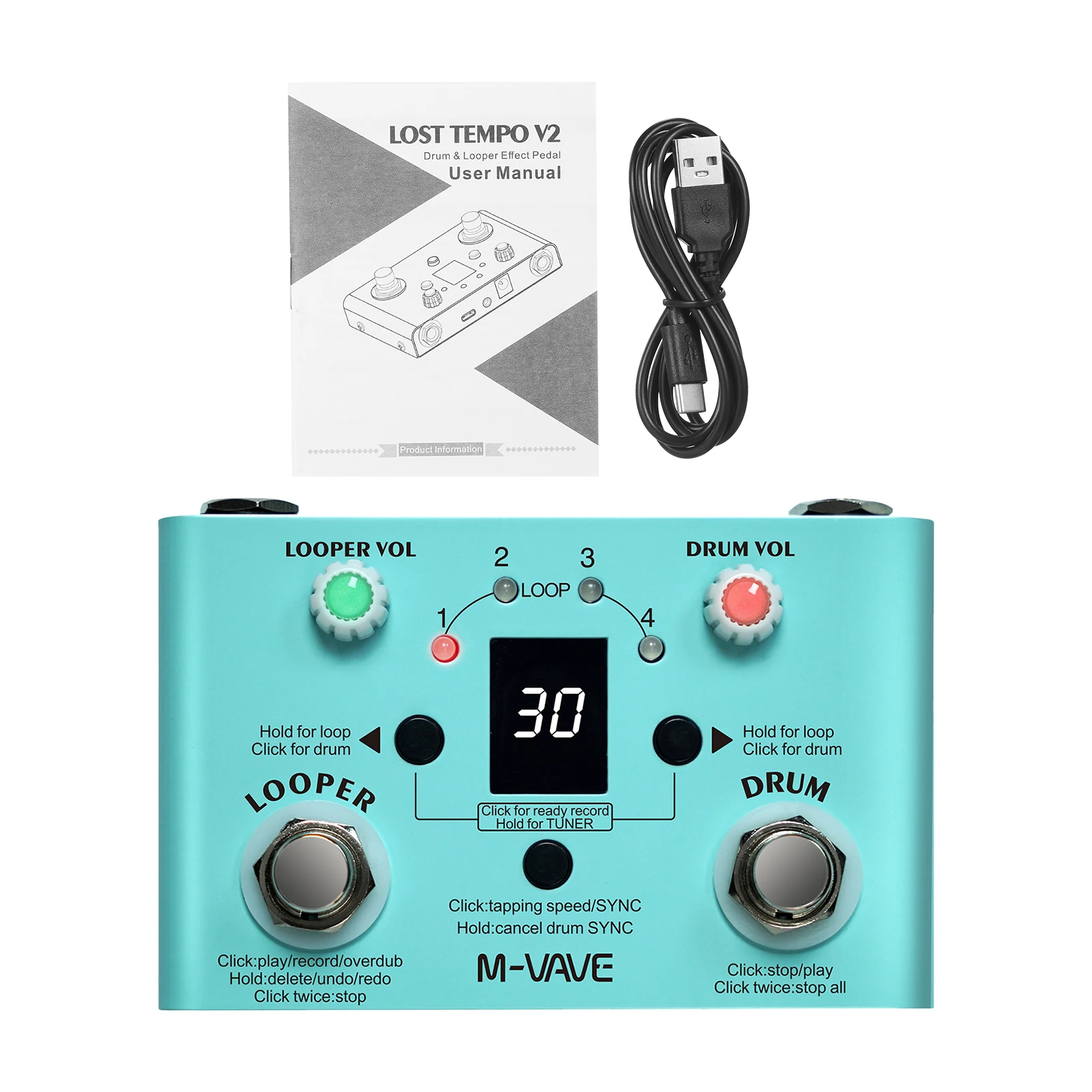 M-VAVE LOST TEMPO Effektpedal Drum & Looper Effector Mini 2-in-1 Looper & Drum Machine Doppelfußschalter Looper Pedal Looper Gu