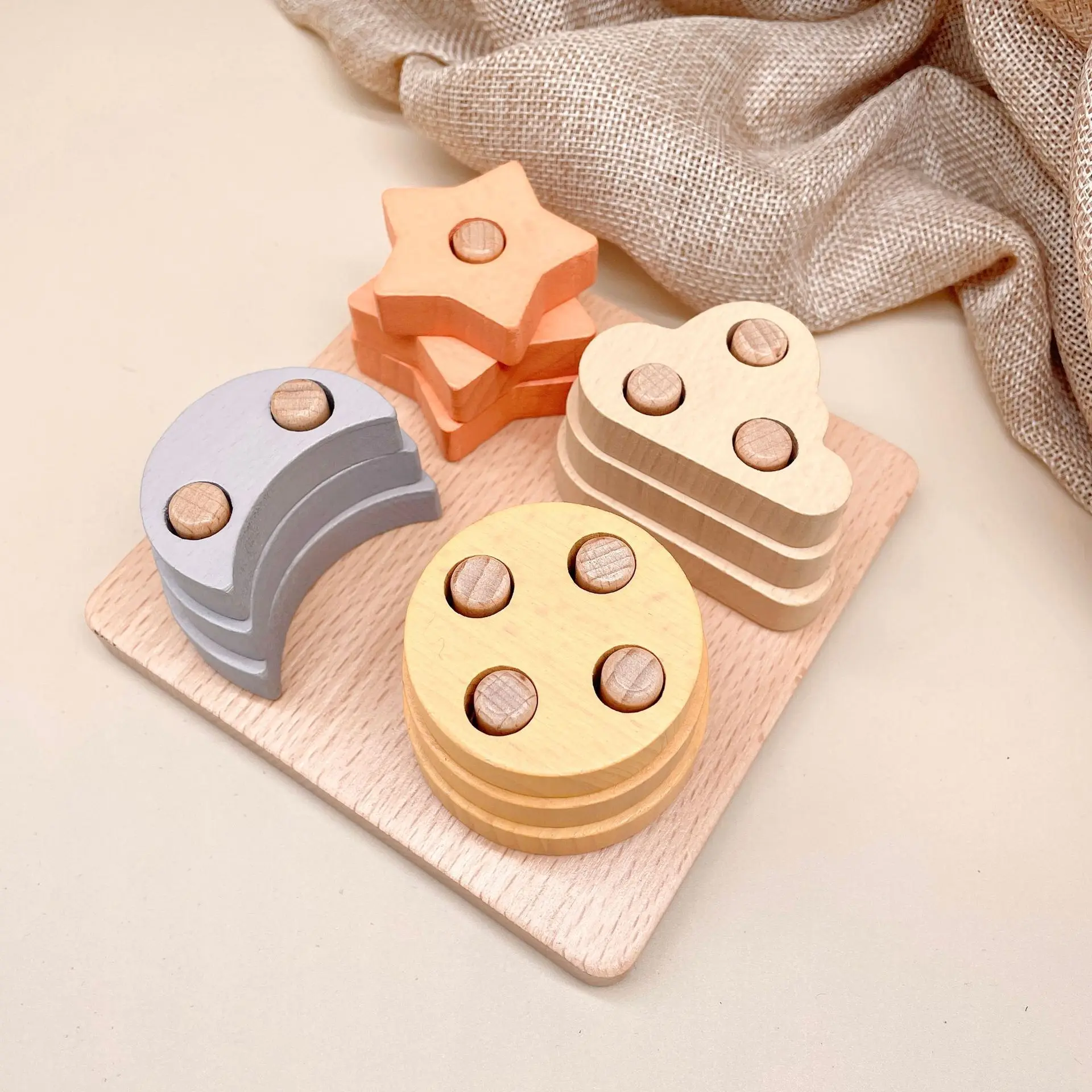 Wooden Column Set Building Blocks Five-Set Column Gear Smart Column Children's Montessori Geometric Shape  Blocks Matching Toy