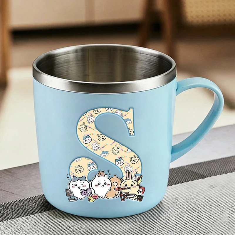 Chiikawas Hachiware Usagi Kids Water Mugs Cartoon Letter A-Z Stainless Steel Milk Cup Kawaii Cute School Home Boy Girl Drink Mug