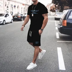 Conjunto de camiseta e shorts esportivos masculinos na moda conjunto simples impressão 3d verão casual ao ar livre conjunto de duas peças