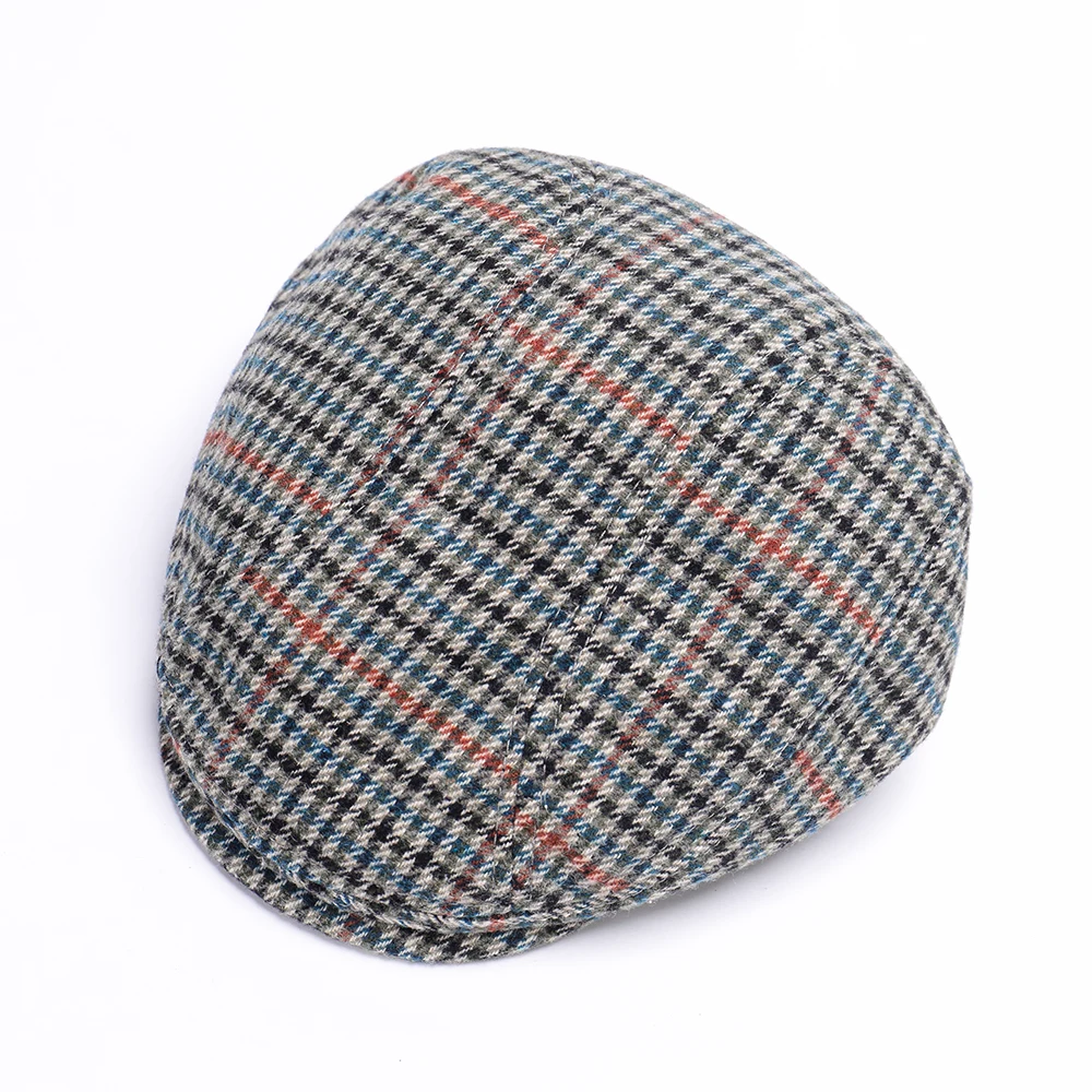 Classic Houndstooth Newsboy Cap for Men Women Autumn Winter Plaid Woollen Flat Cap Vintage Ivy Hat Irish Outdoor Cabbie Beret