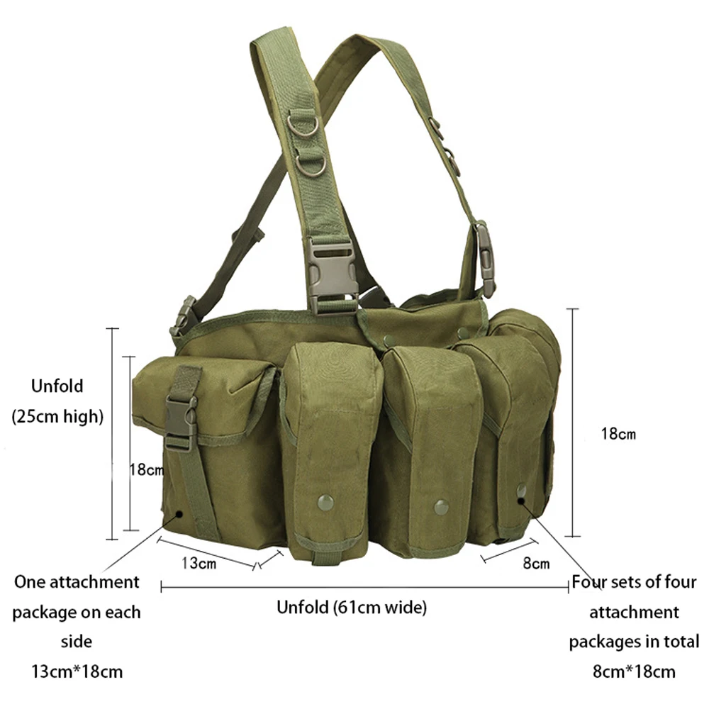 Outdoor Tactical Chest Hanging quick Detachable Bellyband Vest, 4 double magnetic pockets and 2 multifunctional pockets