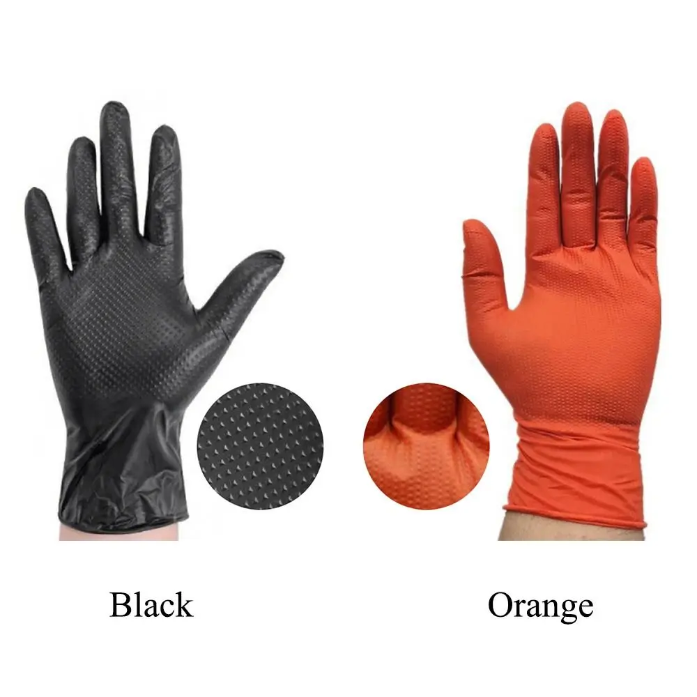 20PCS Orange Black Work Gloves Nitrile Multi-purpose Auto Repair Gloves Diamond Pattern Acid and Alkali Resistant