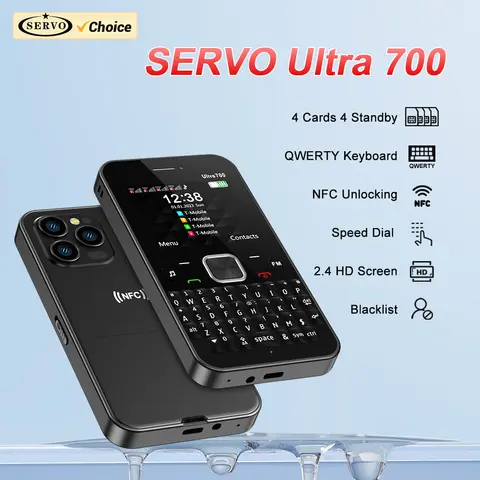 SERVO Ultra700 QWERTY 4 SIM 대기 휴대 전화 2G GSM 손전등 통화 녹음 단축 다이얼 2.4