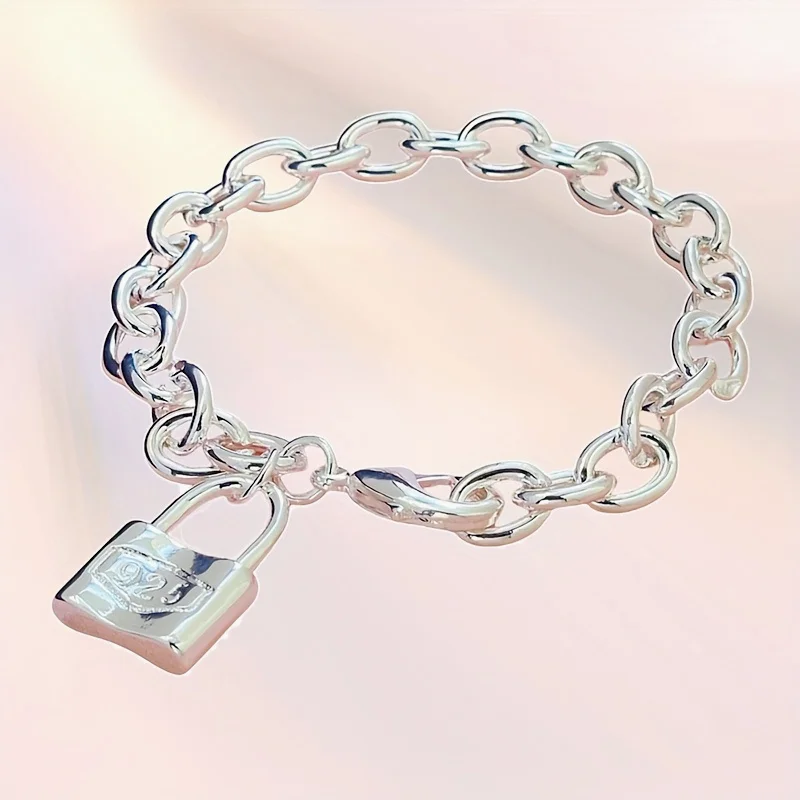 charm lock 925 sterling silver chain bracelet for women lady men lover wedding party gift daily outfits, parties, holiday gifts