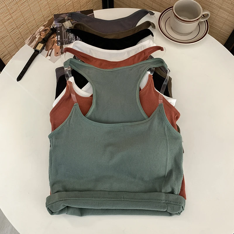 2026 Summer Invisible Shoulder Strap Camisole Pure Desire Slim Fit Sexy Crop Top Fashion Solid Color All-Match Women's Tank Top