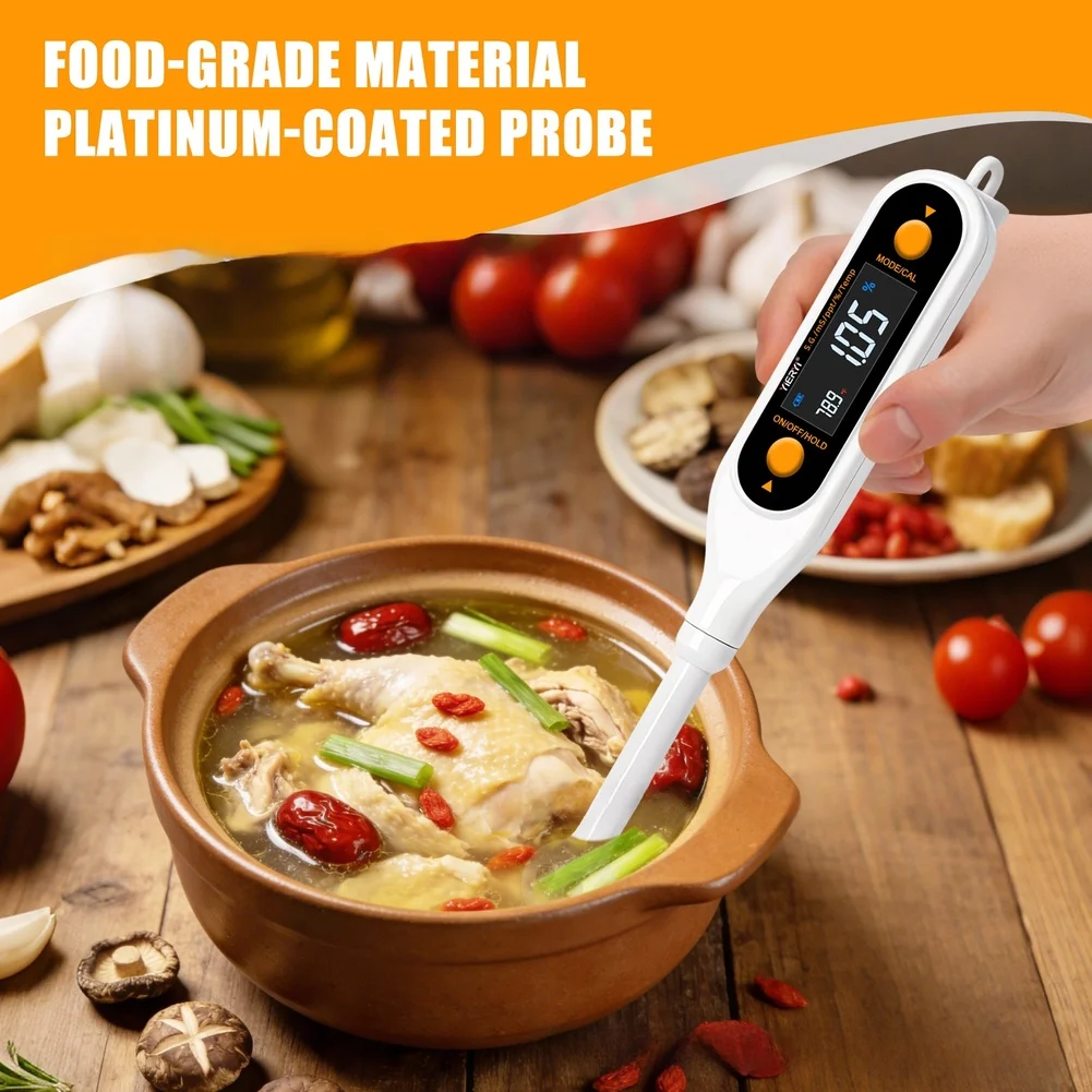 Digital 5-in-1 Salinometer for Food Safety Testing: Salt Content Conductivity Specific Gravity and Temp Measurement